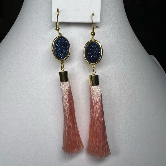 Boho Drusy Tassel Earrings - Picture 1 of 9